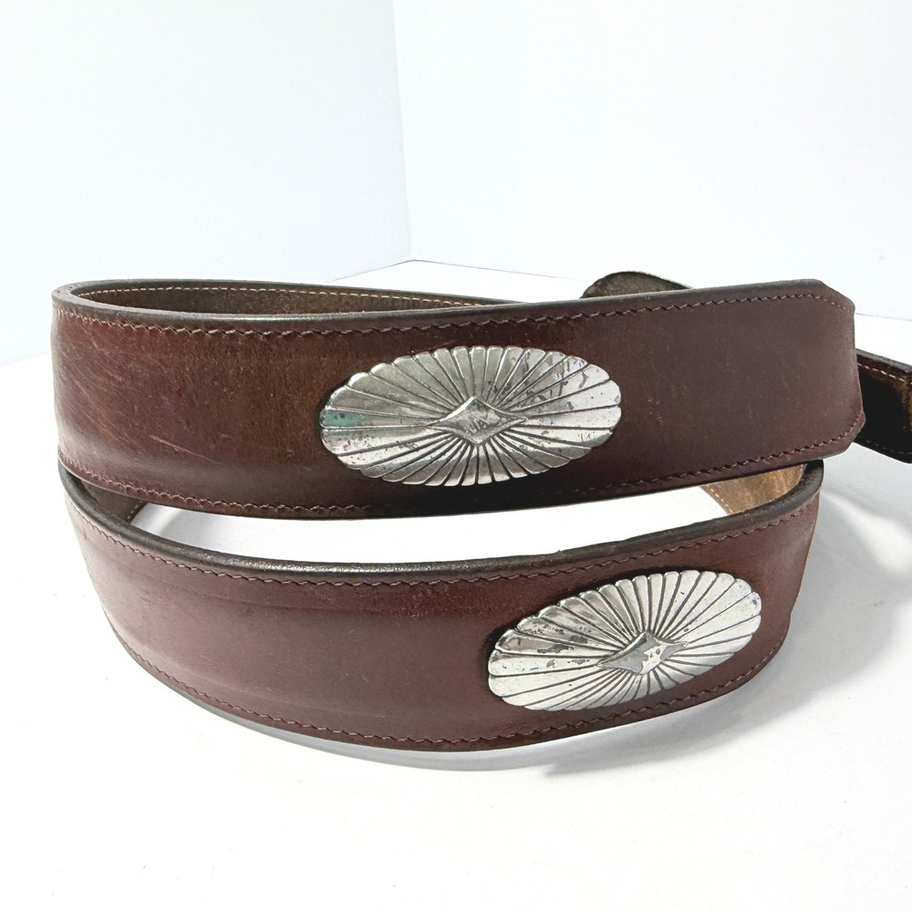 Vintage Nocona Western Oil Tanned Harness Leather Belt Brown Silver Buckle USA - Picture 3 of 12